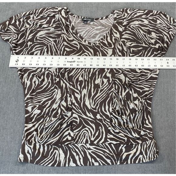 Brown Zebra‎ Print Ruched Blouse AB Studio Women M Animal Safari Top Casual - Picture 5 of 8